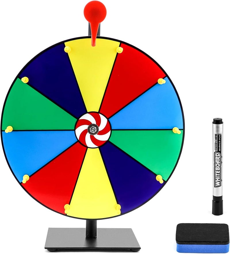 QWORK 12" Spinning Prize Wheel, 10 Slot Tabletop Color Spinning Wheel, Fun and Fair Game for Carnivals, Trade Shows, and Parties - Image 1